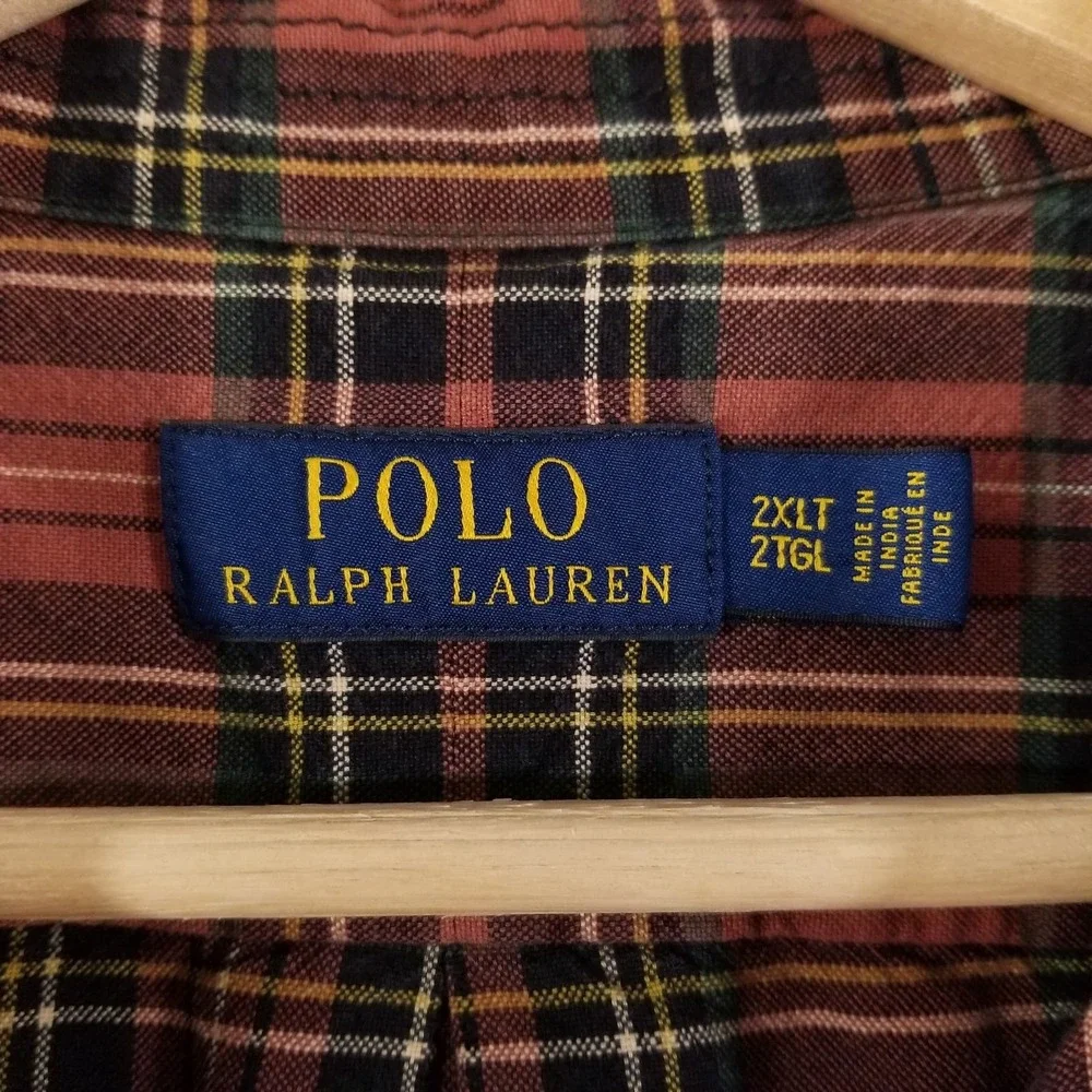 Polo Ralph Lauren Shirt Mens 2XLT Brown Plaid Button Down Casual Dress Oxford